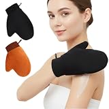 Kit 2 Aplicadoras para Autobronzeador, Tanning Mitt de Veludo e Poliuretano, Aplicador de Bronzeador Corporal Reutilizável, Aplicação Uniforme sem Manchas（Preto e marrom）