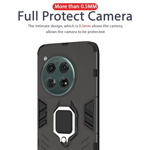 Image of Pikkme OnePlus 12 5G Back Cover | D5 Tough Armor Bumper | 360 Protection Case | Ring Holder Stand Case for OnePlus 12 5G (Black)
