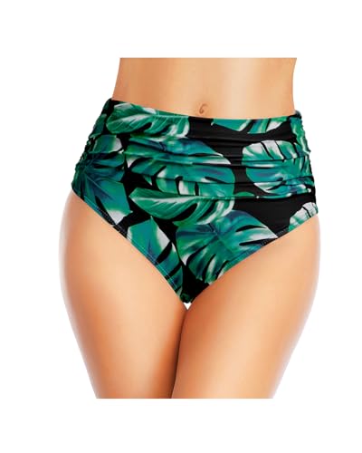 Image of Tempt Me Women's High Waisted Bikini Bottom Tummy Control Ruched Bathing Suit Swim Bottom