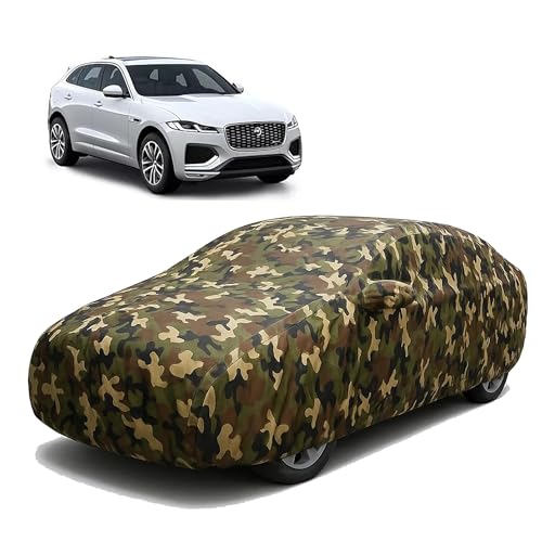 Image of Sulfar 100% Waterproof Car Body Cover Compatible with Mirror for Jaguar FPace with Long Lasting Durable Material (Triple Stitched, Full Bottom Elastic, Camouflage Army)