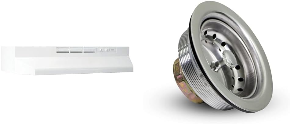 Broan-NuTone 30-Inch Ductless Range Hood Insert with Lights Exhaust Fan and Highcraft 3.5-Inch Stainless Steel Drain Assembly Bundle