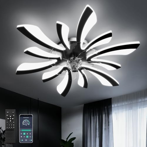78cm Ventilateur de Plafond avec Lumière et Télécommande Grand Luminaire Ventilateur Plafond Dimmable 6 Vitesses DC Réversible été/hiver Plafonnier...