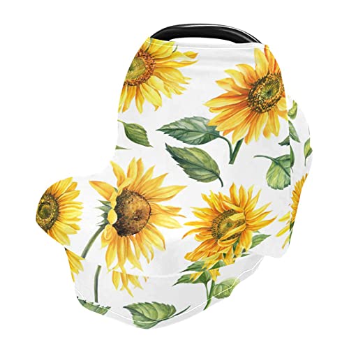 Nursing Cover Breastfeeding Scarf Yellow Sunflower Baby Car Seat Covers Soft Breathable Infant Carseat Canopy Stroller Cover for Boys Girls