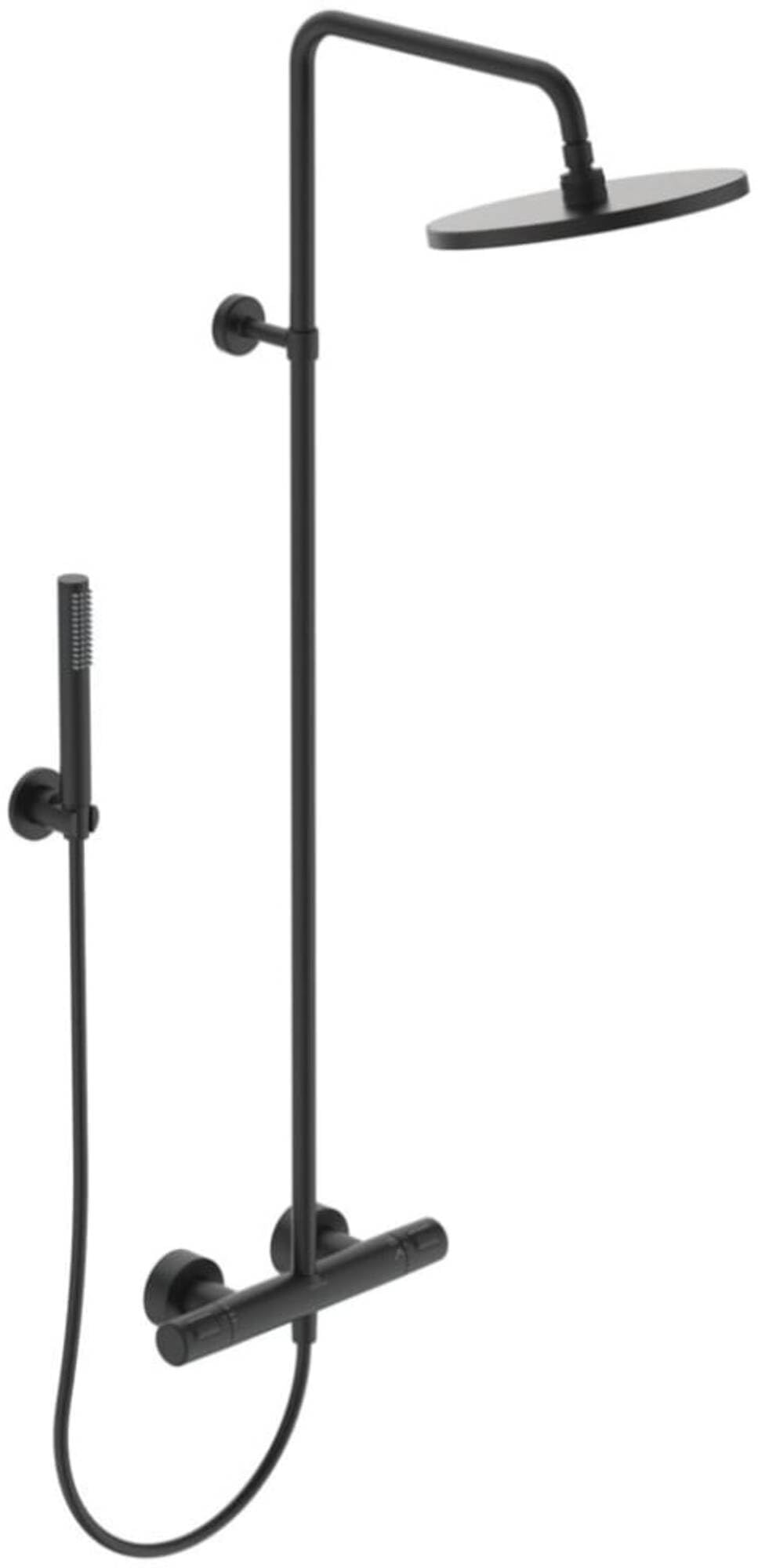 Ideal Standard Ceratherm T25 Sistema doccia, soffione a pioggia a risparmio idrico con doccetta a 1 funzione e protezione antiscottatura, flessibile doccia 1750 mm – Nero Opaco (315x542,5x1117 mm)