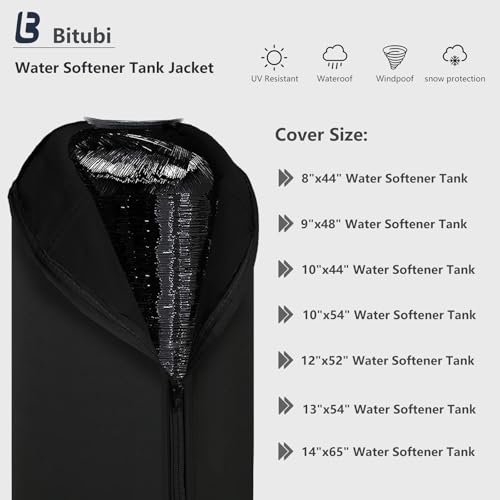 Bitubi Water Softener Neoprene Sweat Jacket, Outdoor Water Softener and Filter Tank Cover to Prevent Sweating, Water Softener Insulated Cover (10x54, Black)