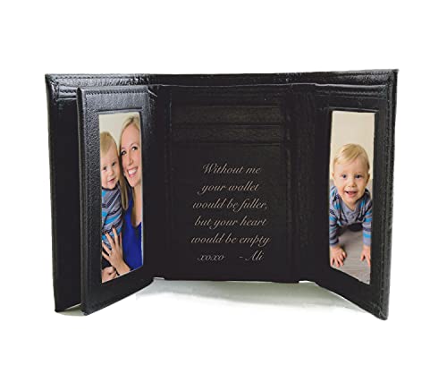 Personalized Black Leather Tri-fold Wallet Engraved Free - Ships from USA 16003