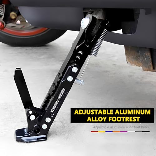 Image of Mokuo Universal Adjustable Motorcycle Kickstand - CNC Aluminum Alloy, Height-Adjustable Side Stand with Non-Slip Foot for Motorcycles, Motocross,Mopeds,Scooters & Pit Bikes(Custom Version: Red 19cm)