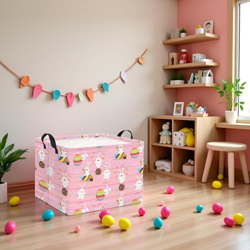 Image of Rectangular Easter Basket Easter Basket for Kids Baby Storage Basket Cute Toy Storage Bin Organizer Shelf Book Basket Easter Room Decor(Line Easter Egg)