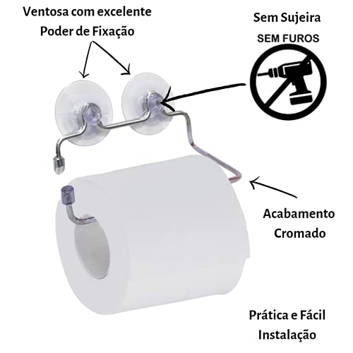 Porta Papel Higiênico de Parede Com Ventosa Cromado e Excelente Fixação