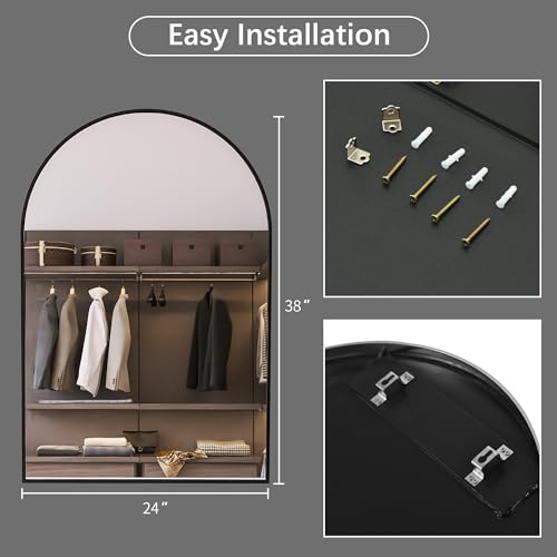 Image of LFT HUIMEI2Y Arched Wall Mirror, 24 inchx36 inchArched Wall Mounted Mirror with Aluminum Alloy Frame and Arch Top Rounded Corner for Bathroom, Bedroom, Living Room, Entryway, Black