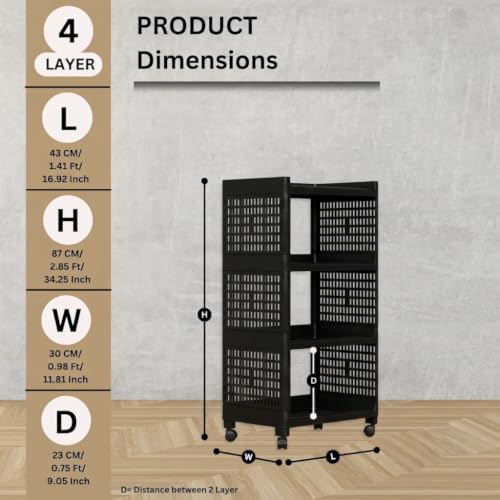 Image of SUBEKYU 4 Shelves Multi-Purpose Organizer | Modular Storage Box for Clothes, Kitchen, Bathroom & Living Room, Space-Saving Wardrobe Closet Cabinet, Set of 1, Black