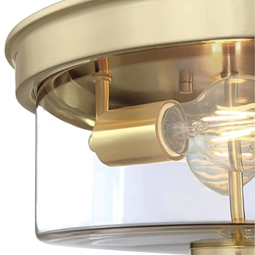 Image of Westinghouse 6128600 Lebanon Transitional 12 Inch, Two Light Flush Mount Ceiling Fixture, Champagne Brass Finish, Clear Glass