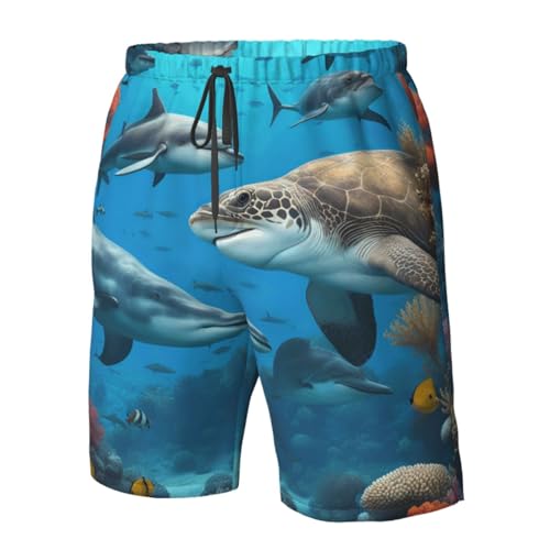 Men's Beach Shorts Swim TrunksFun Patterns Dolphins Sea Turtle Shark Print for Surfing Running Summer Vacation 6