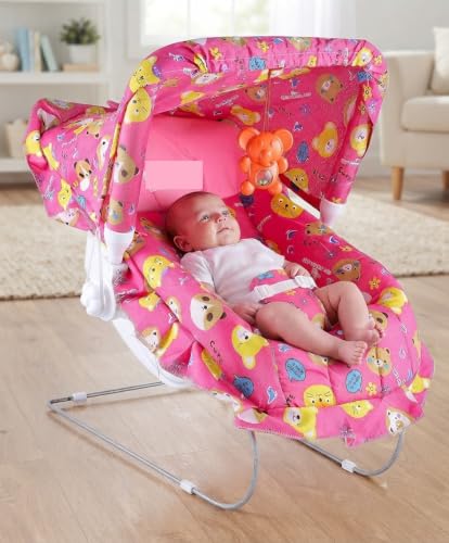Image of JoyRide Multipurpose Carry Cot /Bouncer /Rocker with Mosquito Net Bouncer (BABYPINK)