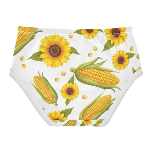 Girls Underwear, Yellow Corn Cobs Sunflower Toddler Briefs, Cotton Underwear for Girls, 2T–8 Years2