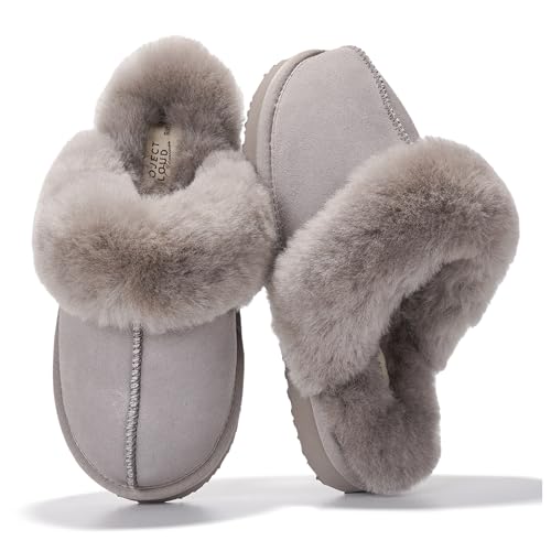 Project Cloud Genuine Leather Slippers for Women Footwear with Real Sheep Wool Lining Womens Clogs & Mule - Non-Slip Indoor/Outdoor Scuff Womens Slippers with Memory Foam Insole (Henka)