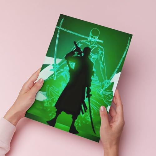 Image of One Piece Anime Manga Poster, One Piece Character Design Wall Poster 3 Panal - A4 Size, 300 GSM, Wall Decor Posters Wall Art For Bedroom, Living room, Office, Dining Room,No Frame (Zoro-5)