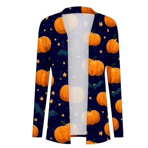 Halloween Cardigan for Women 2025 Fall Open Front Pumpkin Ghost Print Sweater Fashion Long Sleeve Lightweight Coat4