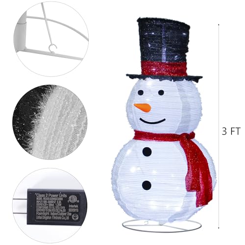 ATDAWN 3ft Snowman with Black Top Hat, Collapsible Outdoor Christmas Decoration