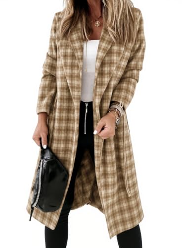 Image of Ladiyo Womens Classic Coat Lapel Collar Open Front Belted Long Jacket