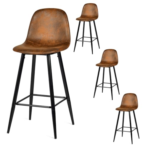 Meuble Cosy Lot de 4 Tabouret de Bar Rétro Vintage avec Dossier et Repose-Pieds, Sièges...