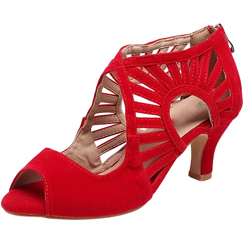 Chaussures de danse latine rouges à fermeture éclair pour éviter les douleurs aux talons