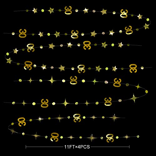 Image of Gold 30th Birthday Decorations Number 30 Circle Dot Twinkle Star Garland Metallic Hanging Streamer Bunting Banner Backdrop for Her Happy Dirty 30 Year Old Birthday Thirty Anniversary Party Supplies