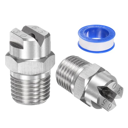 M METERXITY 2-Pack Flat Fan Spray Tip, 65 Degree 1/4BSPT Male Stainless Steel Pressure Washer Nozzles Cleaner Nozzle Replacement W Sealing Tape for Water Guns (3.6mm Orifice)
