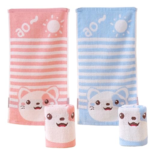 HABNI 2 Piezas Toallas Bebe de 100% Algodón, Toallitas Faciales 25 * 50 Cm Toallas para Niños Multicolor Toallas De Baño Toallas De Cocina, Gato