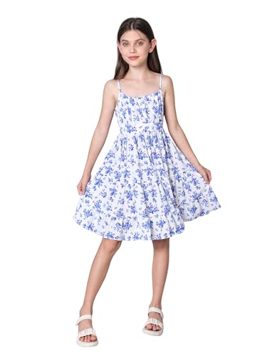 Milumia Girl's Floral Print Cami Dress Ruffle Hem Flared Short Spaghetti Strap Dresses