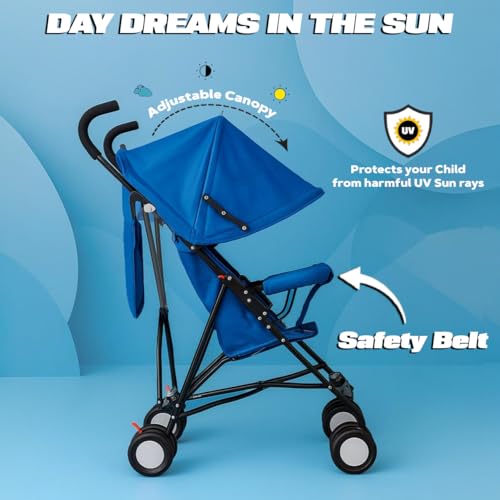 Pandaoriginals Luna Travel Buggy Stroller Pram for 6-36 Months,Safety Harness,360° Swivel Wheel Compact & Travel Friendly Extendable Canopy, Upto 15Kg (Blue Buggy)