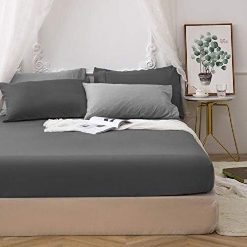Fitted Bottom Sheet Only Premium 1800 Ultra-Soft Fade Resistant Brushed Microfiber Deep Pocket Full Gray