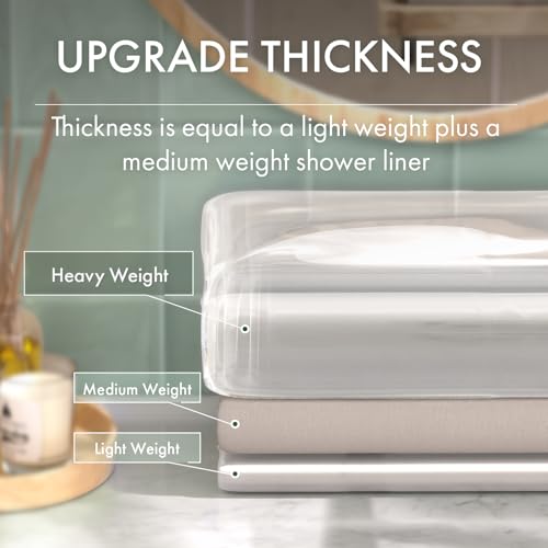 Image of AmazerBath No Hook Shower Curtain and Liner 3-in-1, 100% EVA Luxury Soft Heavy Duty Clear Shower Liner, 72x75 Hookless Shower Curtain with 3 Heavyweight Stones