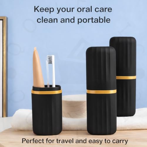 Image of QONETIC Travel Tooth Brush Holder for Bathroom Square Toothbrush Holder for Travel, Portable Toothbrush Case & Tooth Brush Cover Box Organizer for Traveling, Camping, & Business Trips (Black + White)