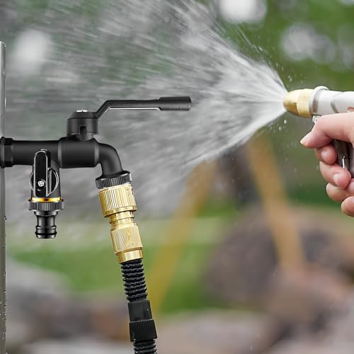 Robinet extérieur double sortie laiton avec 2 raccords de tuyau inclus - 4