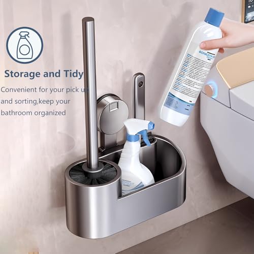 Image of 2 in 1 Toilet Brush and Holder Set,Hidden for Toilet Brush Set with 1 Crevice Cleaning Brush,Suction Cups Cleaning Caddy for Storage and Organization,Bathroom Cleaning Tools (2 Pack)