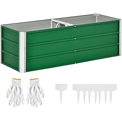 Mobiliario Urbano Maceteros Outsunny Arriate Alto de Jardín de Acero Incluye Guantes Huerto Urbano Jardinera Macetero Rectangular para Cultivos Plantas Flores para Terraza Balcón 125x47x40 cm Verde