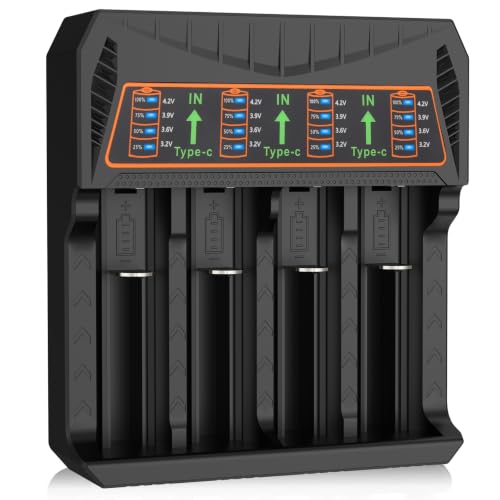 CAMWAY 4�x�C�j�b�P�����f�o�b�e���[�[�d�� 18650/26650/14500/16340/18500/21700�o�b�e���[�A�C���W�P�[�^�[���C�g�f�B�X�v���C