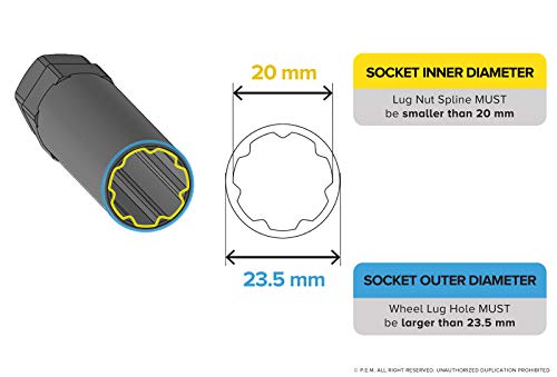 7 Point Spline Drive Tuner Socket Key Tool For Seven-Spline Wheel Lock Lug Nuts - 20Mm Inner Diameter - Compatible With 19Mm (3/4) And 21Mm (13/16) Hex Socket - Pack Of 2 #TOP2