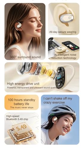 Image of C300 OWS Open Ear Wireless Earbuds with Display, ENC Mic for Crystal-Clear Calls, 40hr Playtime with Type-C Fast Charging, BT5.4 Gaming Bluetooth Earphones, Touch Control Sports Headphone Black