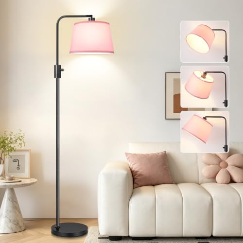 Image of 【Upgraded】 Dimmable Floor Lamp, 1000 Lumens LED Edison Bulb Included, Arc Black Floor Lamps for Living Room Modern Standing Lamp with Pink Shade, Tall Lamps for Living Room Bedroom Office Dining Room