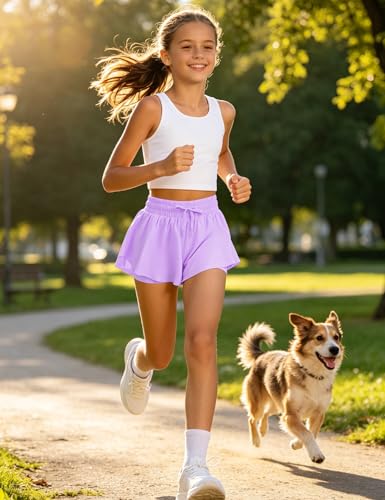 Image of JOCMIC Girls Flowy Shorts, 2 in 1 Preppy Butterfly Shorts with Spandex Liner for Cheer Athletic Gym Teens Casual Clothes