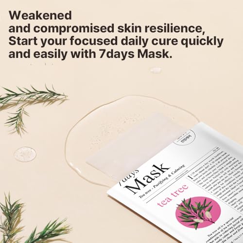 Image of Ariul 7days Mask Tea Tree M (1 Sheet, 23ml) Daily Tea Tree Calming Korean Sheet Mask for Oily & Acne Prone Skin, helps reduce breakouts & excess oil, Soothing Barrier Repair Face Mask