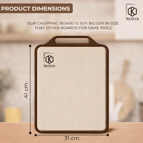 Image of Double Sided Stainless Steel Cutting Board for Kitchen, Stainless Steel & Wheat Straw Chopping Board with Juice Groove, Non-Slip, BPA Free, Dishwasher Safe for Meat, Fruits & Vegetables (Brown)
