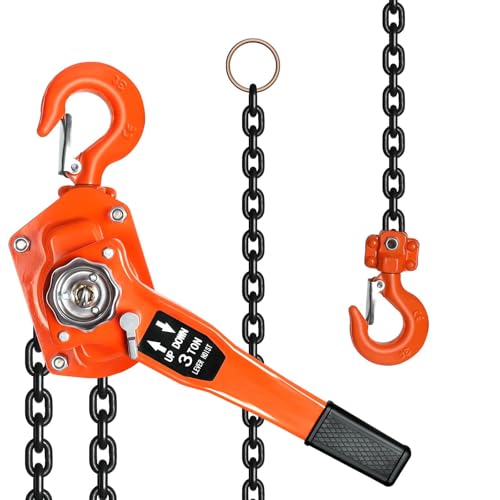 Lever Chain Hoist, 3 Ton Manual Ratchet Puller 10 FT, Industrial Grade Come Along with Weston Brake, G80 Manganese Steel Chain for Overhead Lifting and Towing