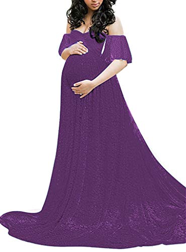 Image of Maternity Photography Props Floral Lace Dress Fancy Pregnancy Gown for Baby Shower Photo Shoot
