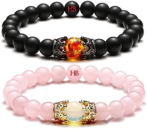 Hot And Bold King Onyx & Queen Rose Quartz Crown Couple Distance Healing Beads Relationship Bracelet For Unisex Adult (B098JMR4FY) Amazon Price History, Amazon Price Tracker