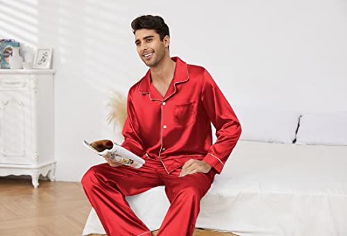 Image of U2SKIIN Mens Silk Pajamas Set, Long Sleeve Satin Pajamas for Men Sleepwear Button Down Pjs Set Two-piece