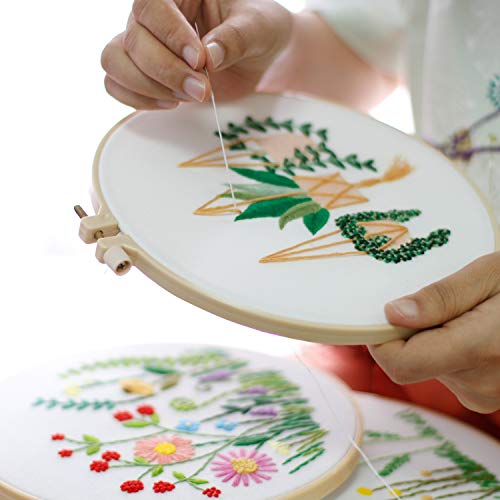 Embroidery Kits with Colorful Flower and Plant Designs; Embroidery Starter Sets with Patterns – Perfect Embroidery Beginner Kit with Hoop, Threads, Tools and Stamped Cloth