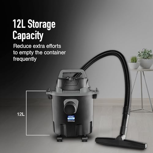 Image of KENT Vortex Plus Wet & Dry Vacuum Cleaner | Blower Function | 1200W Power & 12L Capacity | High Suction 17 kPa | Cyclone5 Technology | HEPA Filter | ABS Body & Rubberised Wheels | Black & Grey